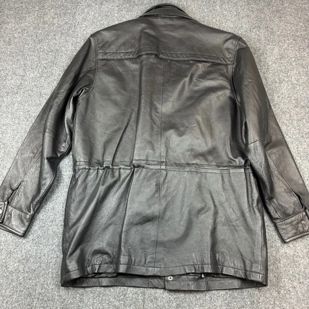 Raffaelo Leather Mens Black Zip Front Quilted Lined Jacket Coat Size M